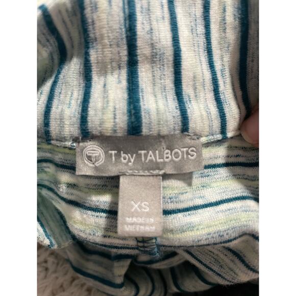 T by Talbots Cardigan Open Front Womens XS Blue White Stripe Long Sleeve Pockets - Picture 2 of 8